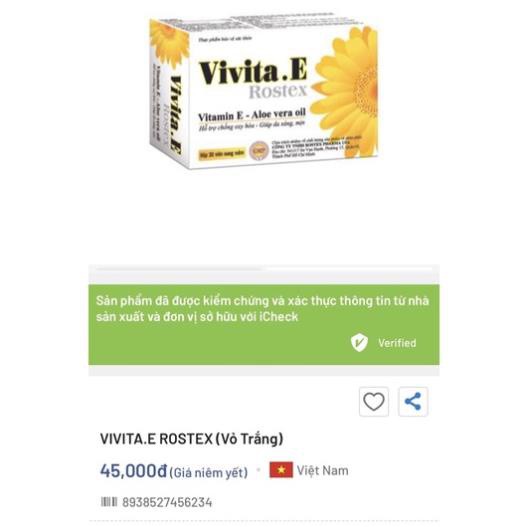 Viên uống bổ sung Vitamin E 400 IU làm đẹp da Vivita.E Rostex