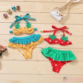 Bộ đồ bơi hai mảnh họa tiết dâu/ dứa dễ thương cho bé gái