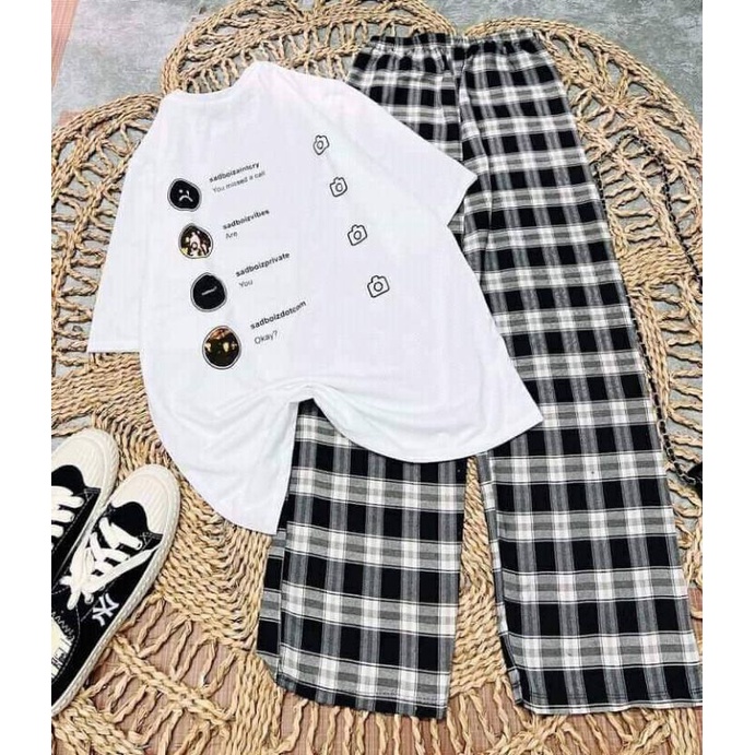 Tổng Hợp Các Set Đồ Nữ Áo Thun + Quần Caro Hottrend Mới Nhất