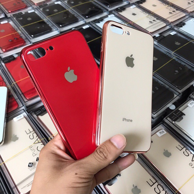 Ốp Lưng Điện Thoại Iphone 7 Plus/ 8 Plus Kính Cường Lực Viền Dẻo Cùng Màu với lưng máy