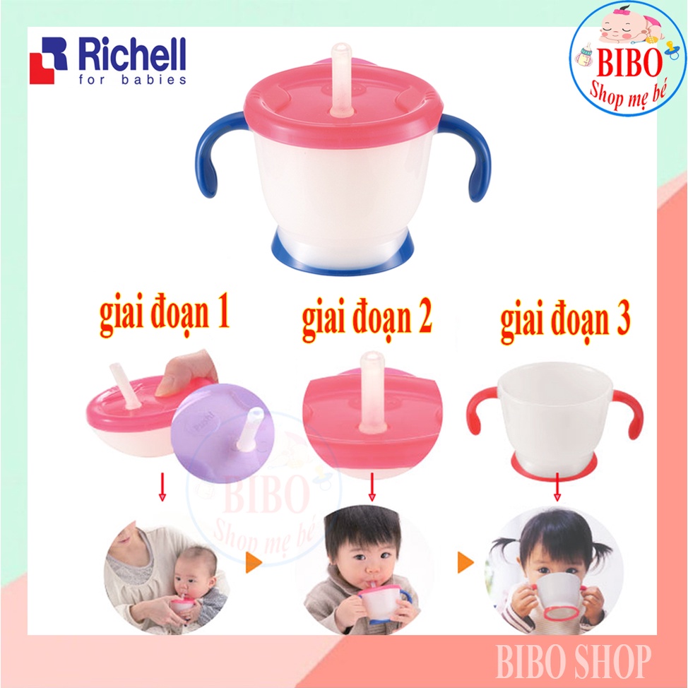 Cốc tập uống 3 giai đoạn tiện lợi cho bé hãng Richell Nhật chính hãng