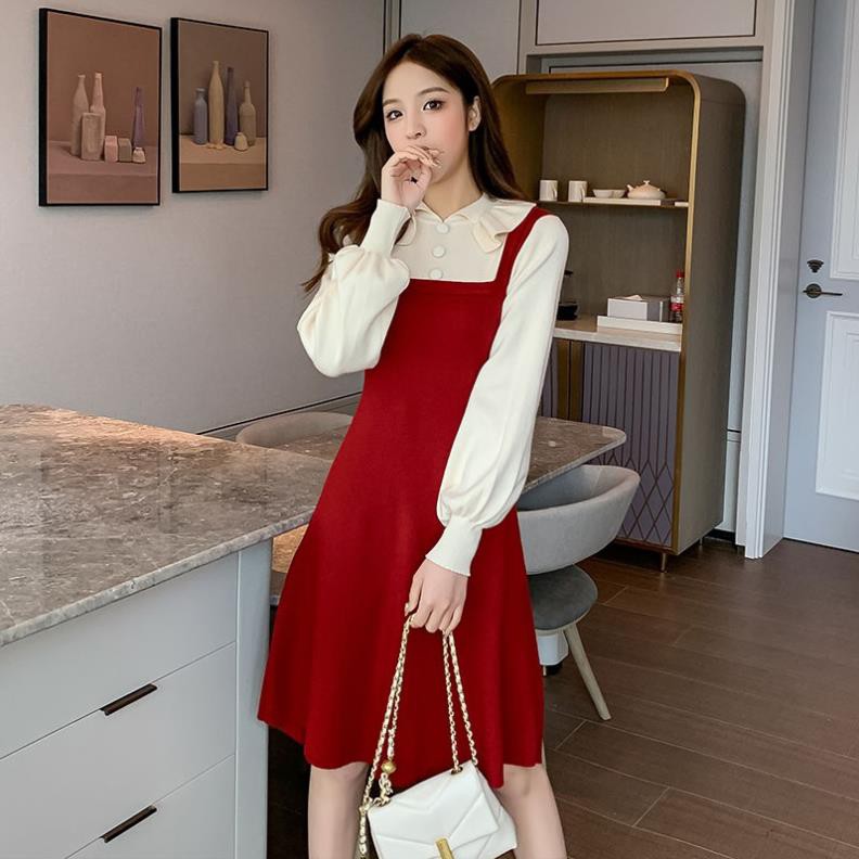Đầm Nữ Chất Len Giả Yếm- Cổ Sen Bèo Hàng Quảng Châu Chất Loại Xịn M0235 - Lolla_Fashion
