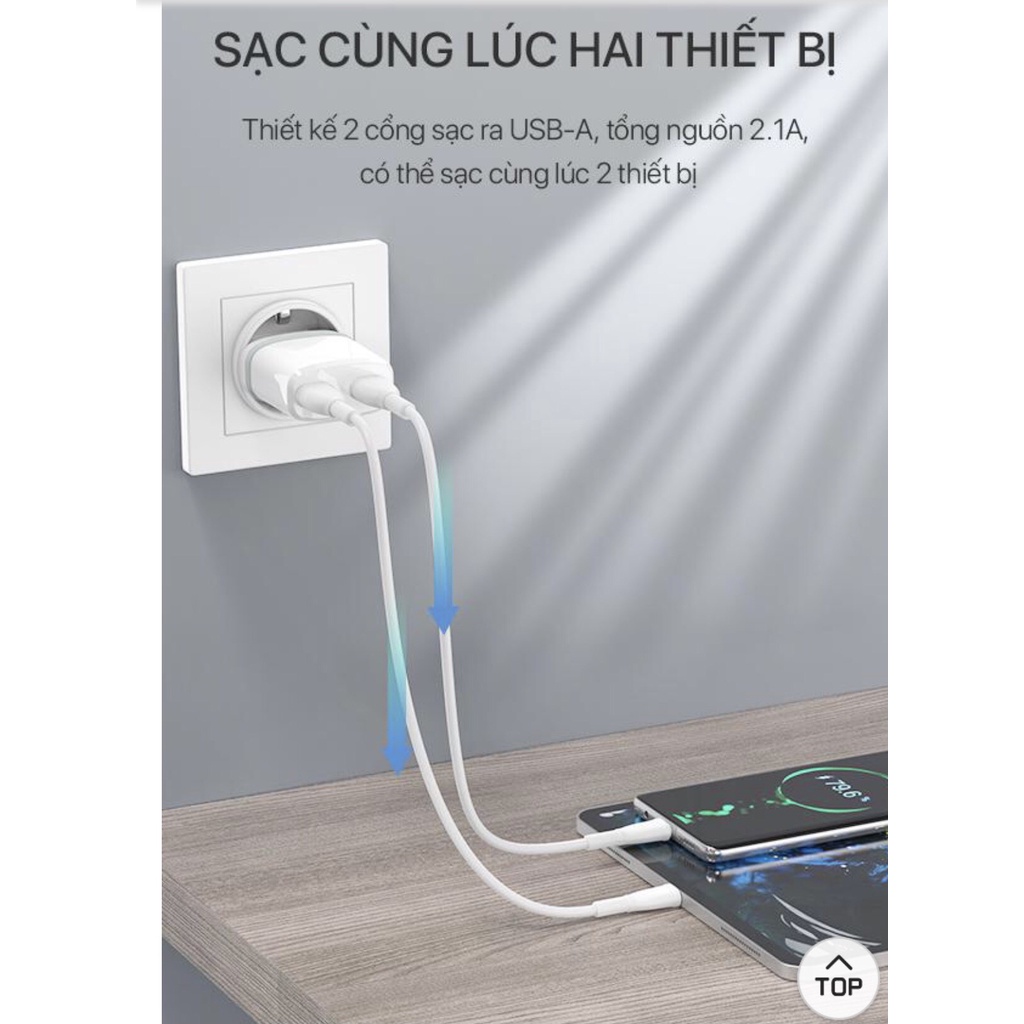 Củ Sạc ROBOT RT-K9 2 Cổng Sạc USB Kèm Cáp Sạc Micro 2.1A - Hàng Chính Hãng