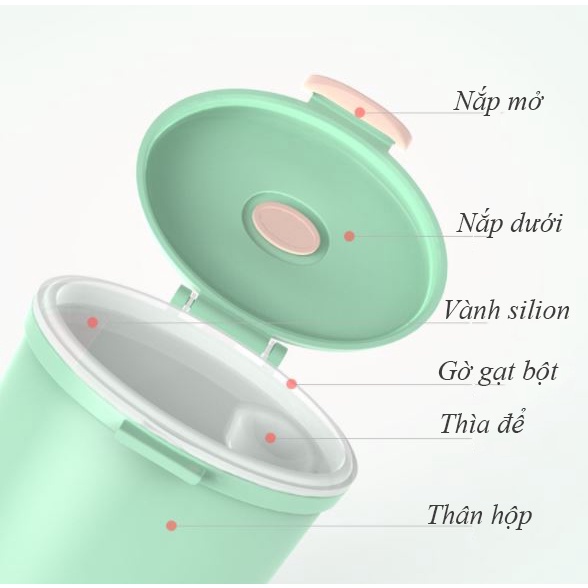 Hộp đựng sữa bột mang đi chơi, du lịch, hộp chia sữa có dây đeo tiện lợi đựng được 400gr sữa bột