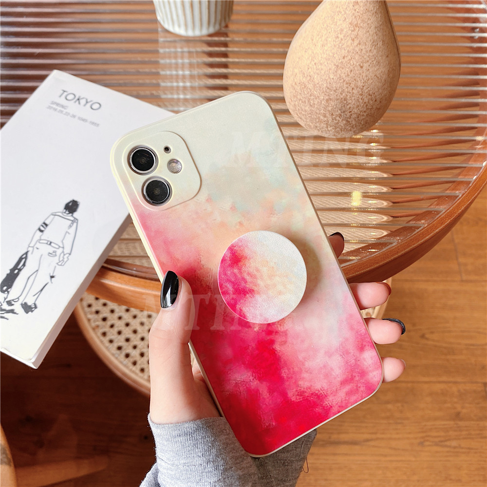 Samsung Galaxy A12 A10 A20 A30 A50 A50S A30S A10S A51 A71 J4 Plus J7 Prime Cute Colorful Soft TPU Candy Phone Cover With WaterColor Holder Rain