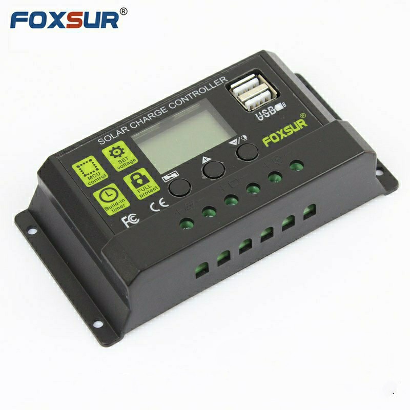 Foxsur  30A 12V/24V Solar Charge Controller Điều khiển sạc pin năng lượng mặt trời tự động nhận dạng, bảo vệ mạch