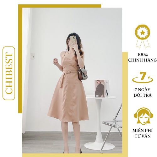 Đầm tiệc 2 dây đai eo  dáng dài chất tapta sang chảnh CHIBEST 𝐇𝐃𝐁𝟗𝟏𝟖