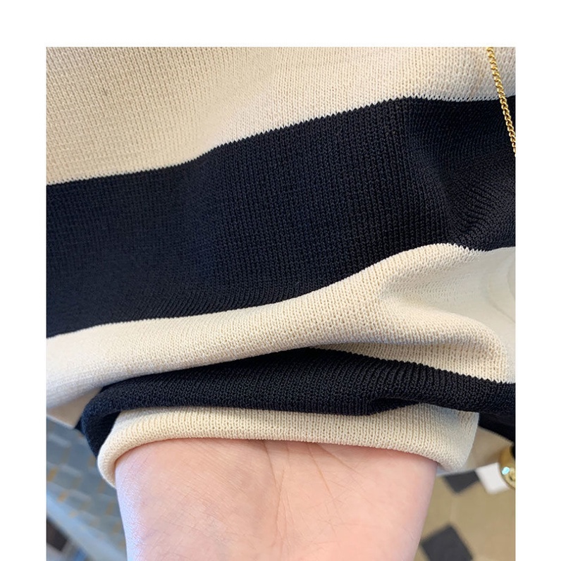 AMOI Áo Thun Dệt Kim Hai Dây Cổ Tròn Họa Tiết Kẻ Sọc Thời Trang Mỹ 2022 Cho Nữ