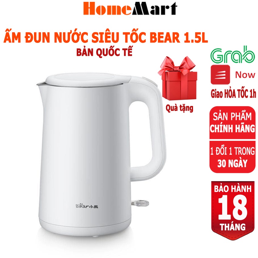 Ấm Siêu Tốc Bear ZDH-B15T1 dung tích 1.5 lít, công suất 1500W  (Hàng chính hãng 1 đổi 1 trong 30 ngày, bảo hành 18 tháng