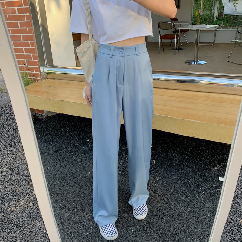 SUXI Quần ống rộng Lưng Cao Phong Cách Hàn Quốc Cho Nữ