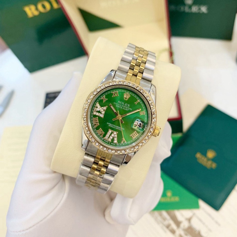 Đồng hồ nữ Rolex mặt tròn đính đá sang trọng dây kim loại bảo hành 12 tháng DHN603 Shop404