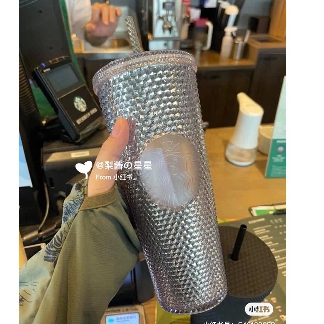 Ly Uống Nước Starbucks Họa Tiết Kim Cương Màu Bạc / Bạc Có Thể Tái Sử Dụng