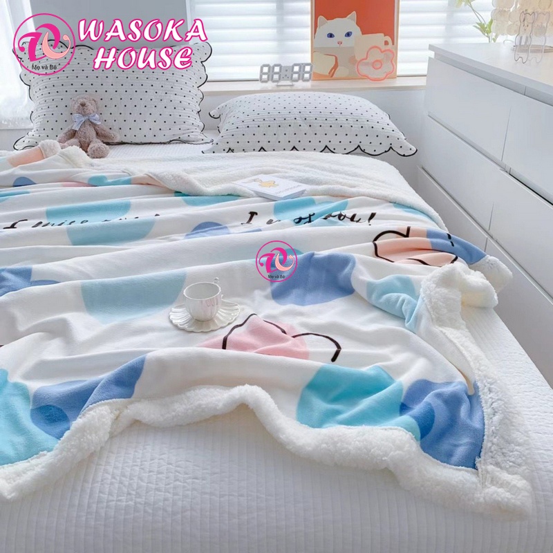 Chăn cho bé cỡ lớn 1m5x2m, mền lông cừu cao cấp dày dặn, siêu mềm mịn, đắp ấm, nhiều họa tiết dễ thương