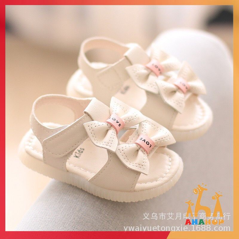 Dép sandal tập đi cho bé - Giày tập đi 2 Nơ dễ thương chất da mềm có đế chống trơn trượt phong cách Hàn Quốc B01