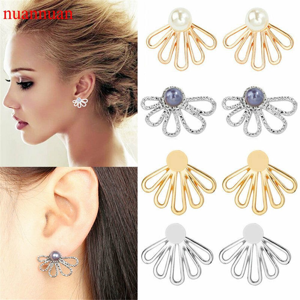 Fashion Pearl Ear Stud Gold Silver Hollow Lotus Flower Earrings Jewellery