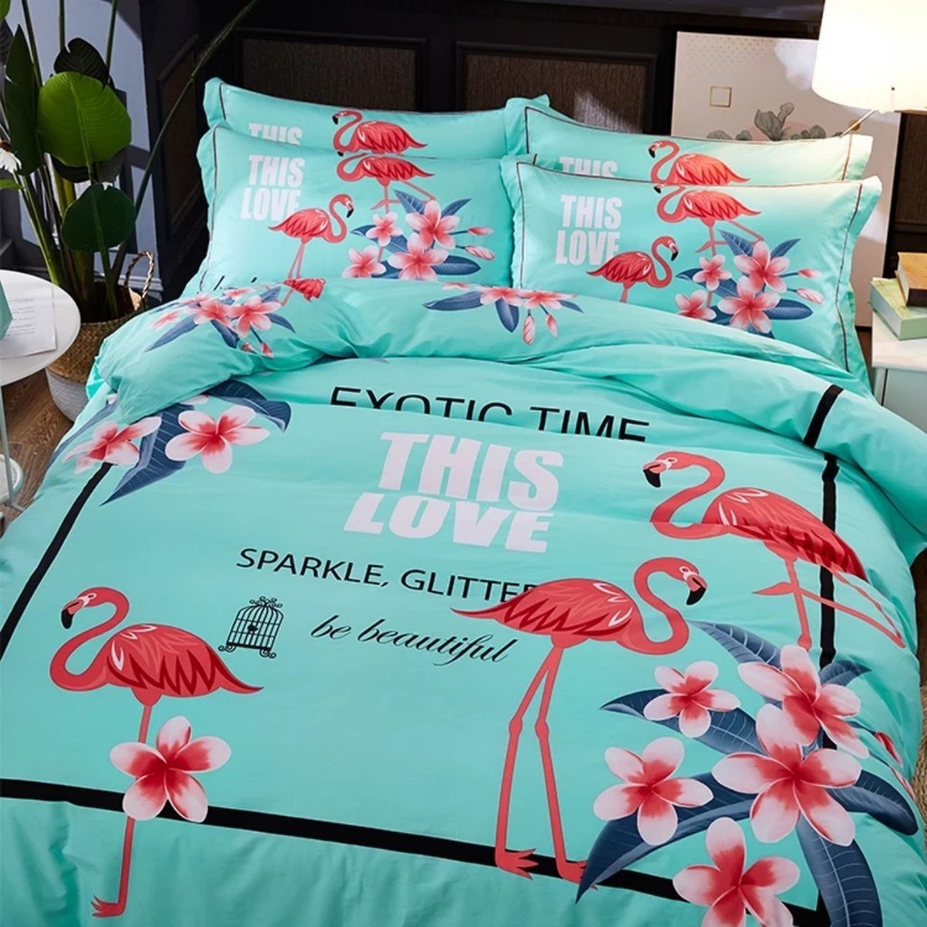 Bộ vỏ chăn ga gối cotton 100% (Hạc Xanh)