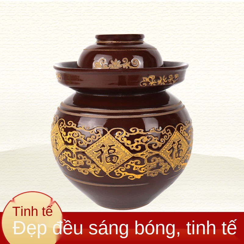 Chum đựng kim chi bằng đất nung kiểu Trung Quốc truyền thống gia đình ngâm nước kín gốm dày lên men có nắp đậy