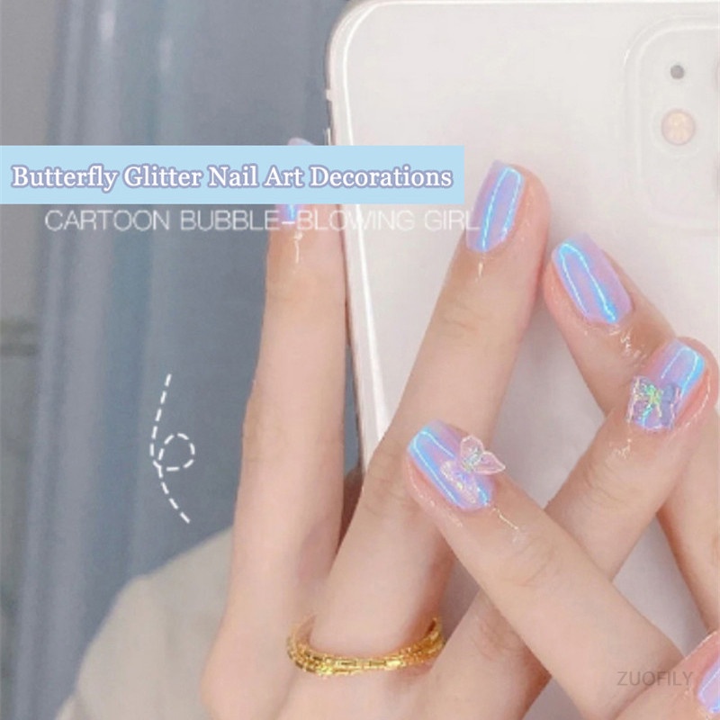 Bộ 10 Phụ Kiện Trang Trí Móng Tay Hình Bướm 3D Nhiều Màu