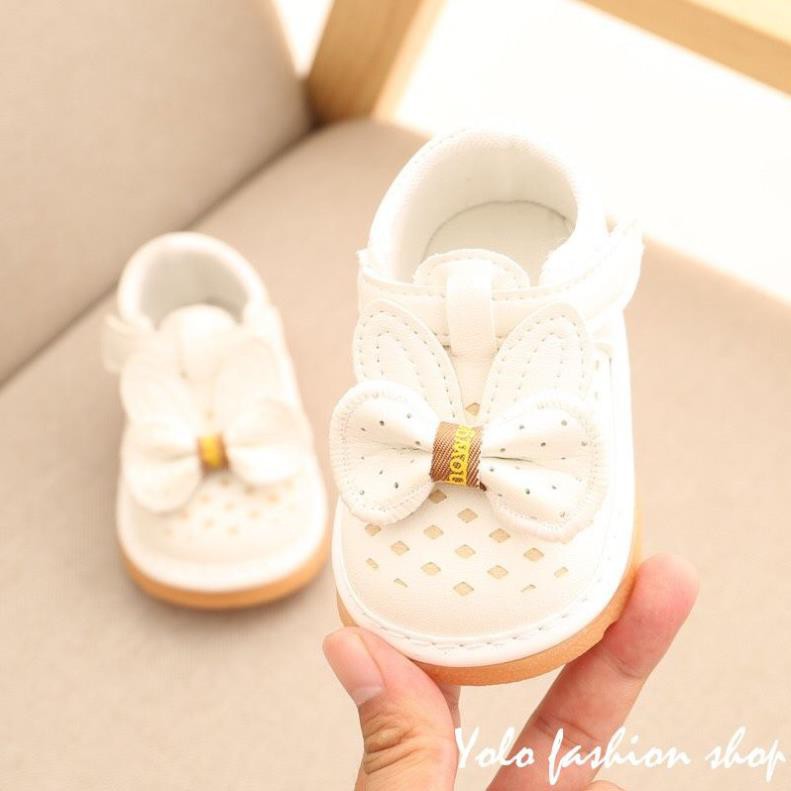 Giày tập đi cho bé gái đế mềm êm chân có kèn đính nơ dễ thương cho bé 0-2 tuổi-NG2