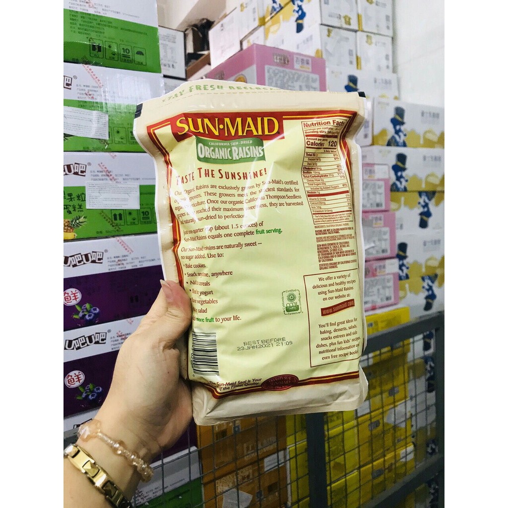 Nho khô hữu cơ Sun-maid Organic Raisins California Mỹ túi 907gram (date 2/4/2022)