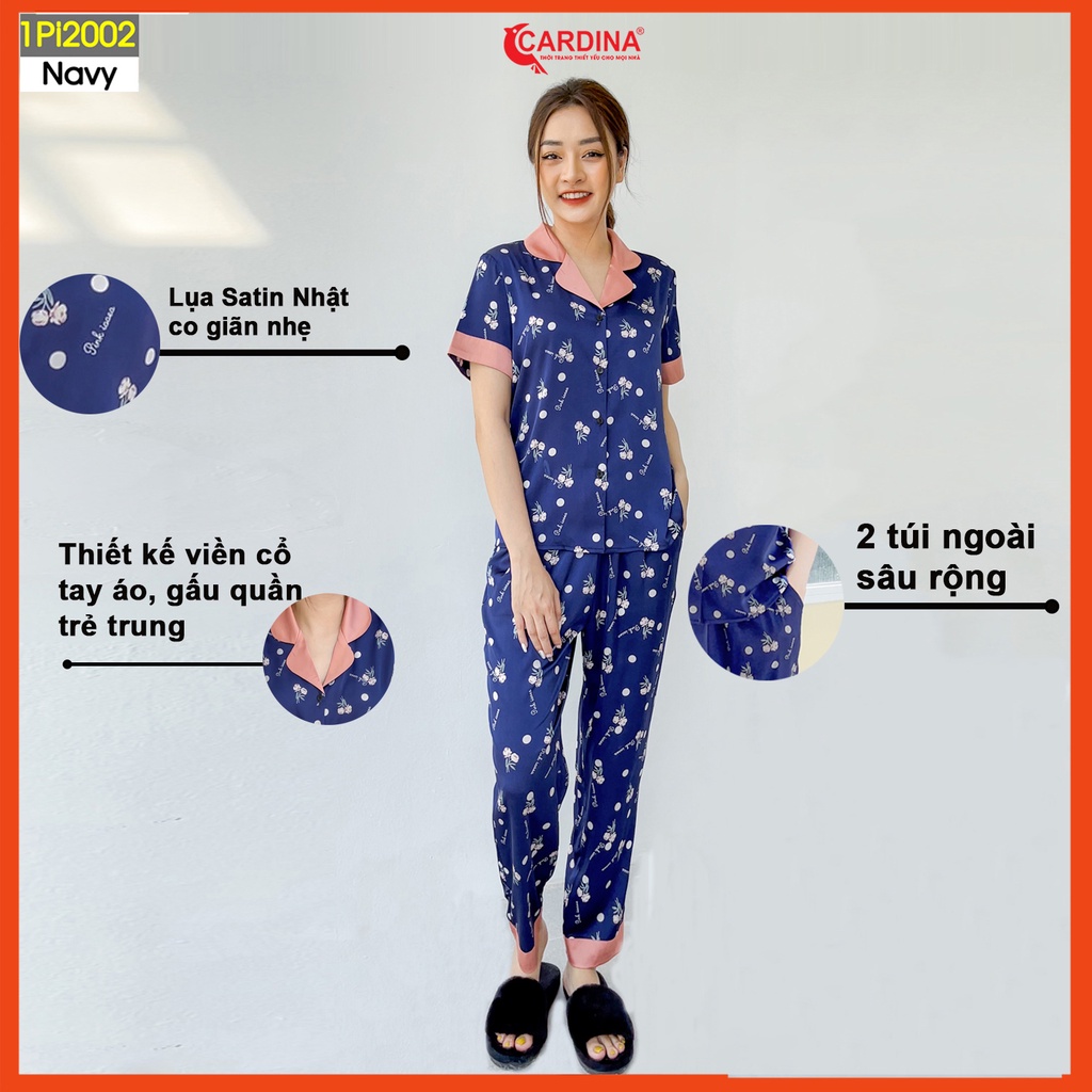 Đồ bộ pijama nữ CARDINA chất lụa satin Nhật cao cấp quần dài áo cộc tay mềm mại 1Pi20.