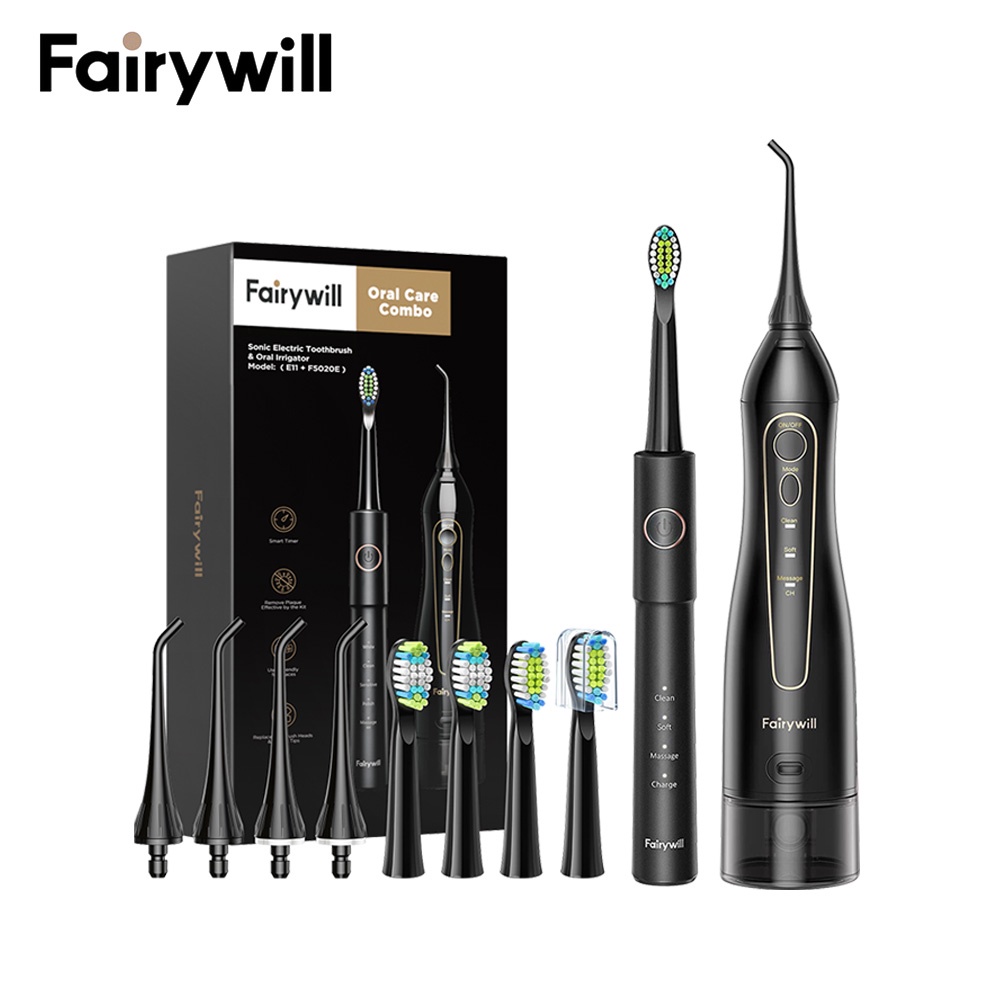 Set bàn chải đánh răng điện và máy tăm nước Fairywill 5020E làm sạch răng miệng chuyên nghiệp