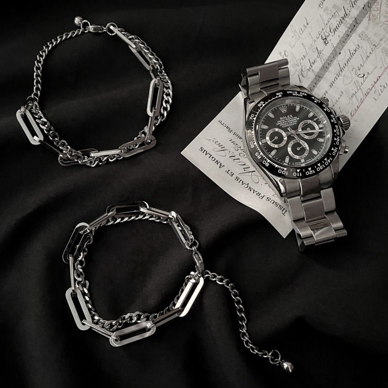 Vòng tay thép titan hai lớp phong cách hip hop cá tính cho nam và nữ 23463