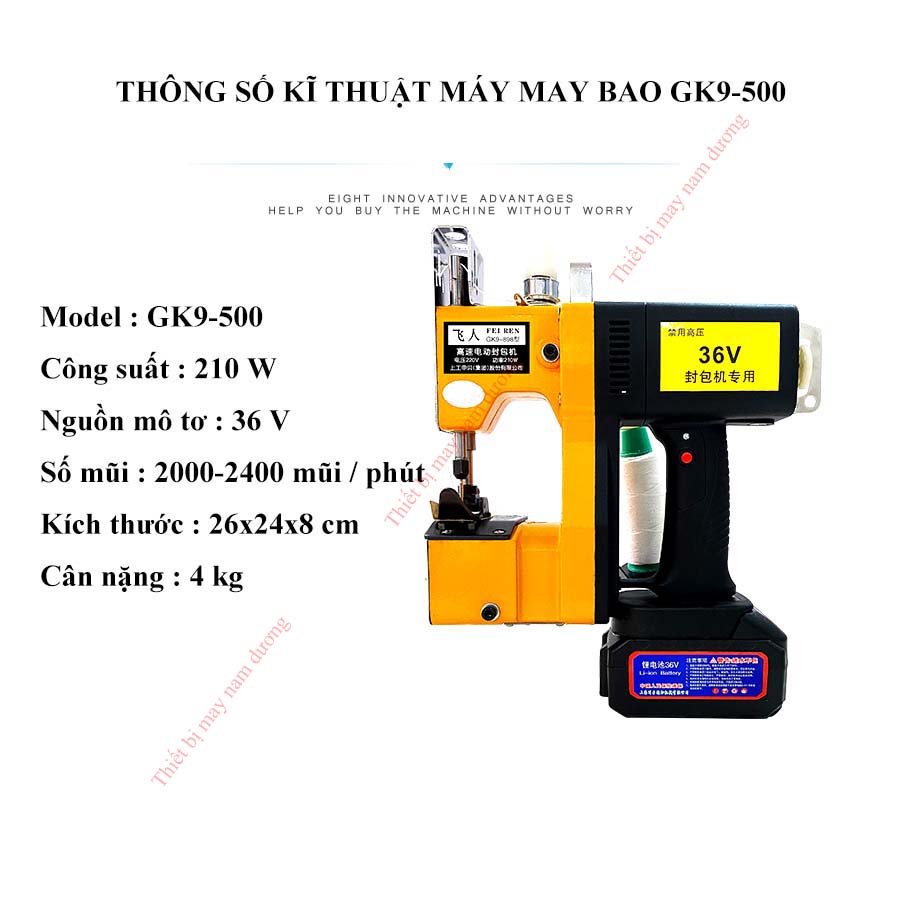 Máy khâu bao cầm tay chạy pin GK9-500  may nhiều loại bao nhỏ gọn tiện lợi &gt; pin sạc nhanh