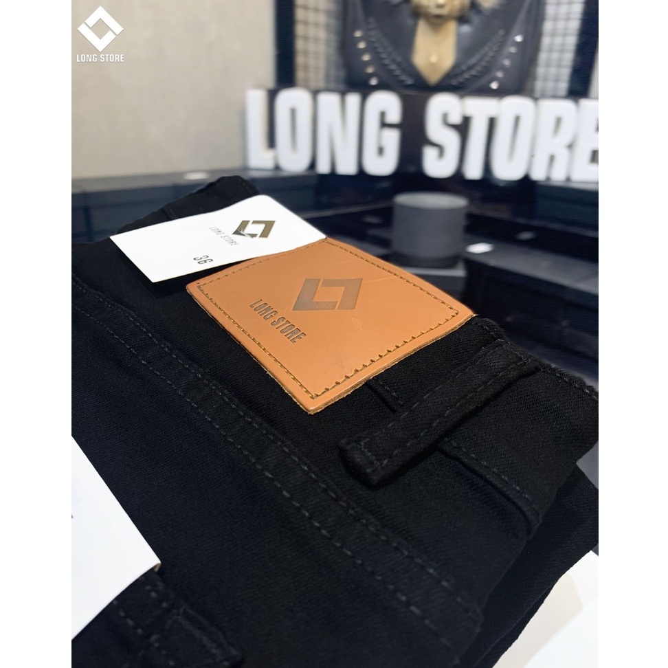 Quần jean nam đen trơn đính đinh tán LONGARES cao cấp ống đứng dáng ôm skinny chất bò đẹp co giãn 9079