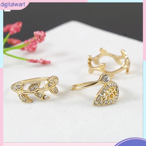 Bộ 3 nhẫn đeo khớp ngón tay hình lá dát đá sáng bóng sang trọng
