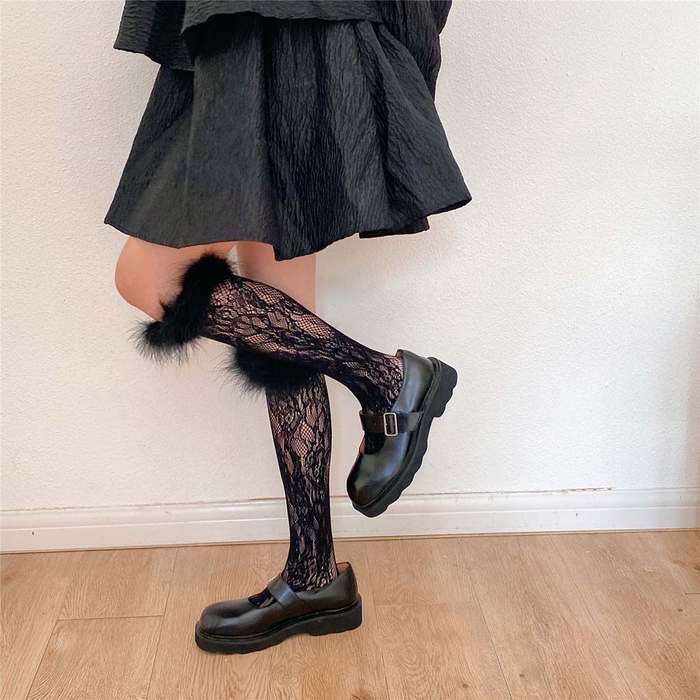 Vớ ren cổ cao phối lông vũ phong cách Lolita xinh xắn