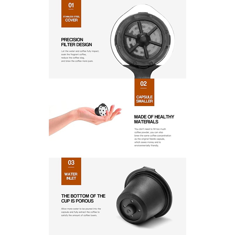 Bộ lọc cà phê 5 chiếc cho Nespresso Thép không gỉ Mech Viên nang cà phê có thể nạp lại Pod Dripper Basket Cup Cafeteira