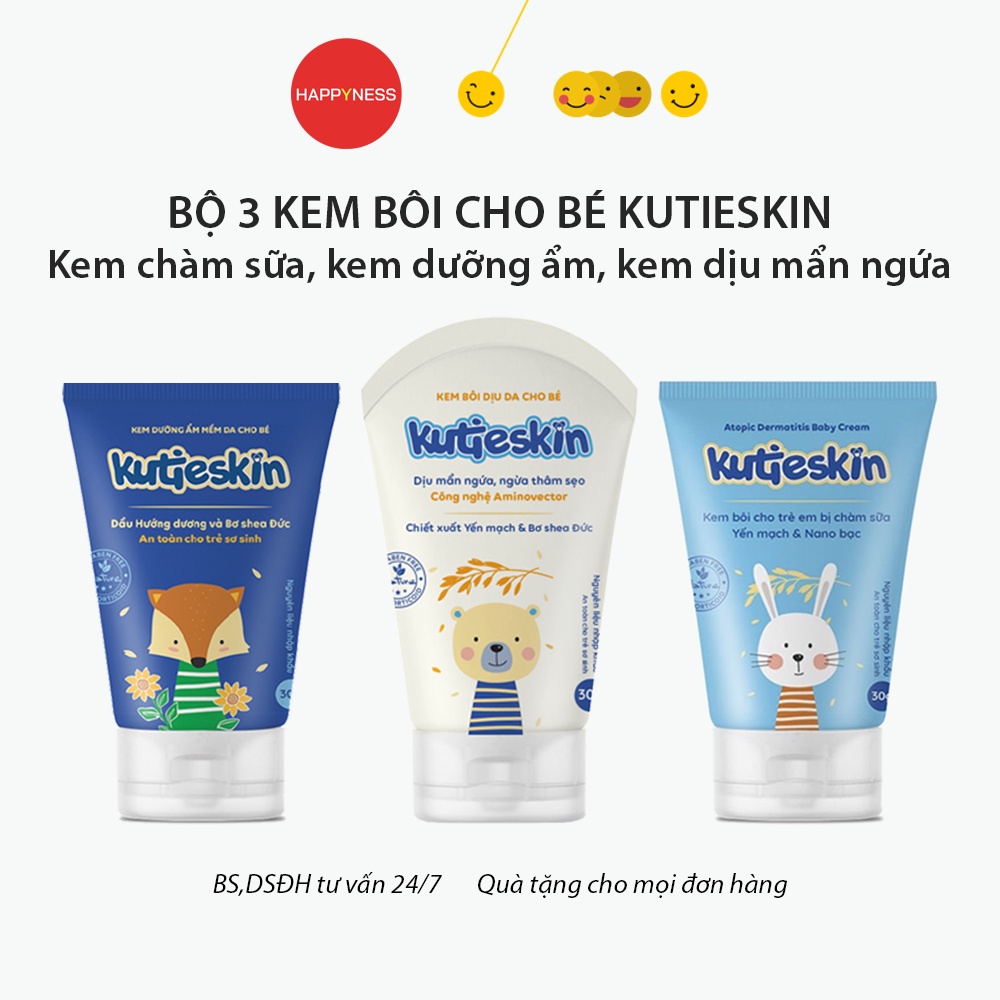 Bộ 3 KutieSkin cho bé - Kem chàm sữa, kem dịu mẩn ngứa, kem dưỡng ẩm cho trẻ sơ sinh và trẻ nhỏ