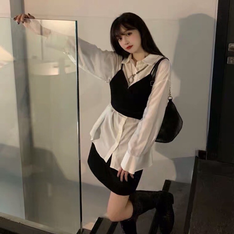 Set sơmi gile form rộng oversize