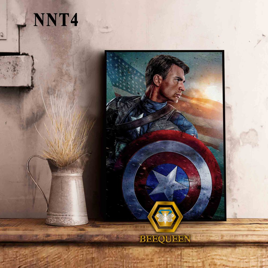 Tranh Captain America Màu Đẹp - Tranh có khung, mặt ép lụa