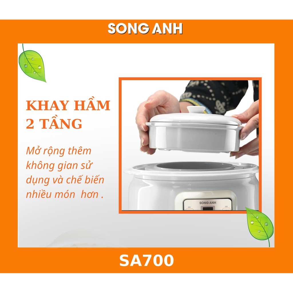 Nồi hầm ninh cách thủy 2 tầng, bộ nồi sứ chưng yến TẶNG KÈM bát sứ và khay hấp bánh-SA700