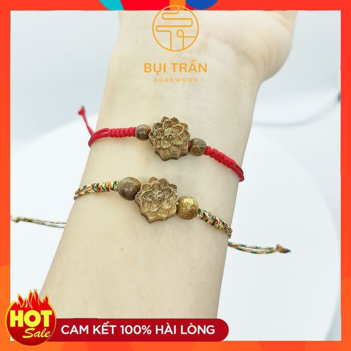 Vòng Tay Hoa Sen Trầm Hương Chỉ Đỏ Chỉ Ngũ Sắc