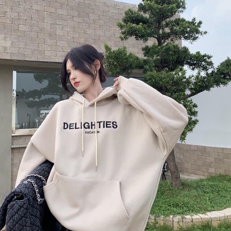 [Ảnh Thật] Áo hoodie Chữ To DELIGHT Áo hoodie bằng cotton tay dài có mũ trùm họa tiết phong cách Hàn Quốc | WebRaoVat - webraovat.net.vn