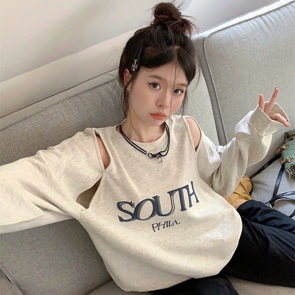 Áo Sweater Cổ Tròn Tay Dài Dáng Rộng In Chữ Phong Cách Mỹ Thời Trang Mùa Thu Cho Nữ