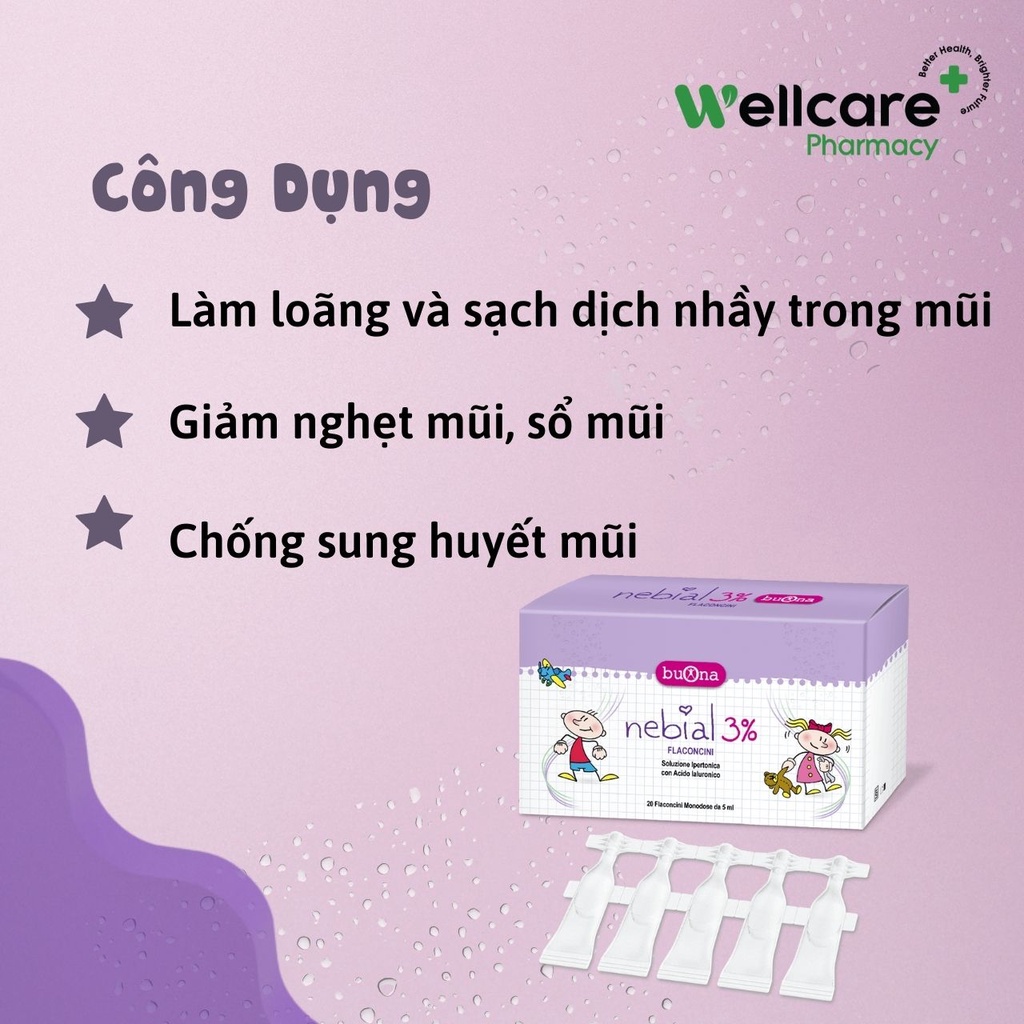 Nebial/Nebianax 3% Flaconcini  - Dung dịch muối ưu trương nhỏ giọt, rửa mũi cho trẻ sơ sinh và trẻ nhỏ