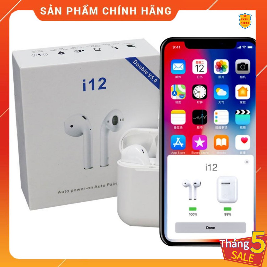 Tai Nghe Bluetooth I12  TWS 5.0 Kết Nối Không Dây