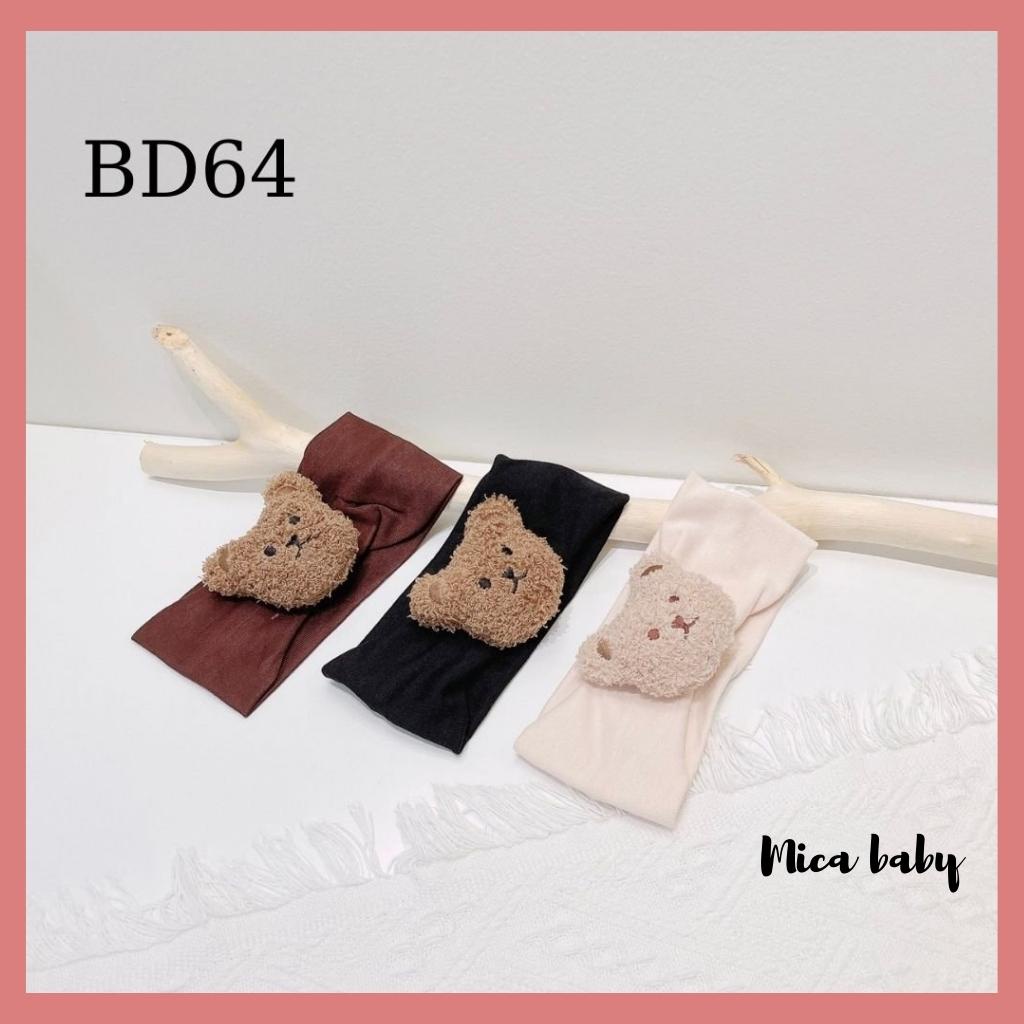 Băng đô đính gấu bông xù vải thun bản to dễ thương cho bé BD64 Mica Baby