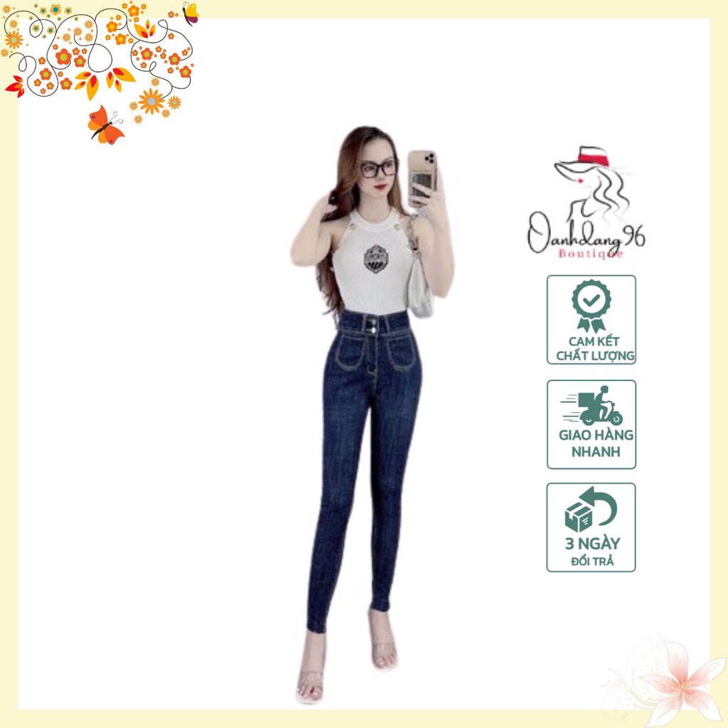 Quần Jeans Ôm Dài Lưng Cao Túi Chìm