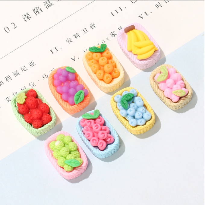 Charm mô hình giỏ hoa quả cho các bạn trang trí nhà búp bê, kẹp tóc, dán Jibbitz, vỏ ốp điện thoại, DIY
