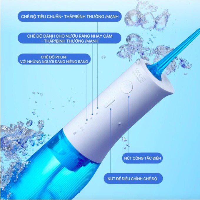 Máy tăm nước, xịt vệ sinh răng miệng Soocas W3 Pro, 240ml Chứng nhận FDA 3 chế độ với 7 bánh răng