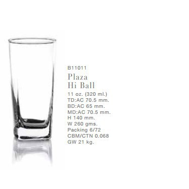 Bộ 6 Cốc Thủy Tinh Đáy Vuông Cao Plaza Hi Ball Ocean – B11011 – 320ml