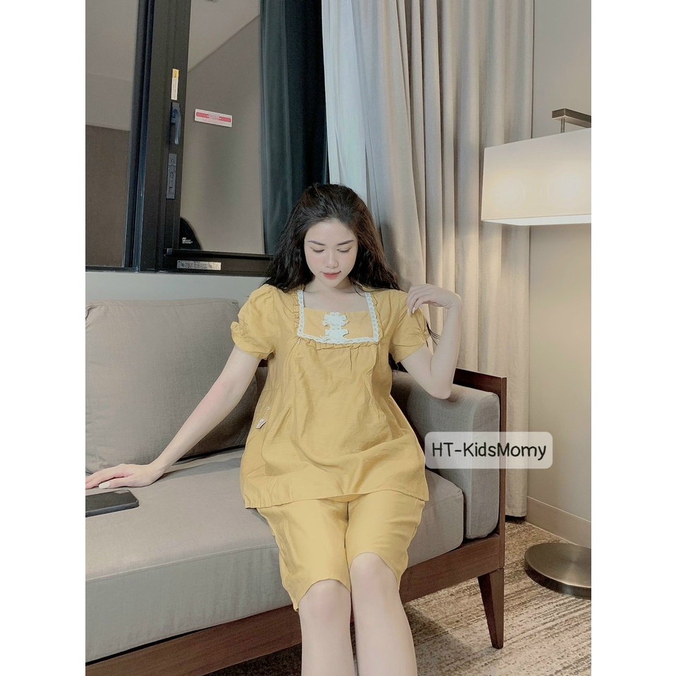 Bộ bầu mặc nhà - bộ sau sinh chất đũi hàn có khóa cho con tu ti họa tiết hoa nhí