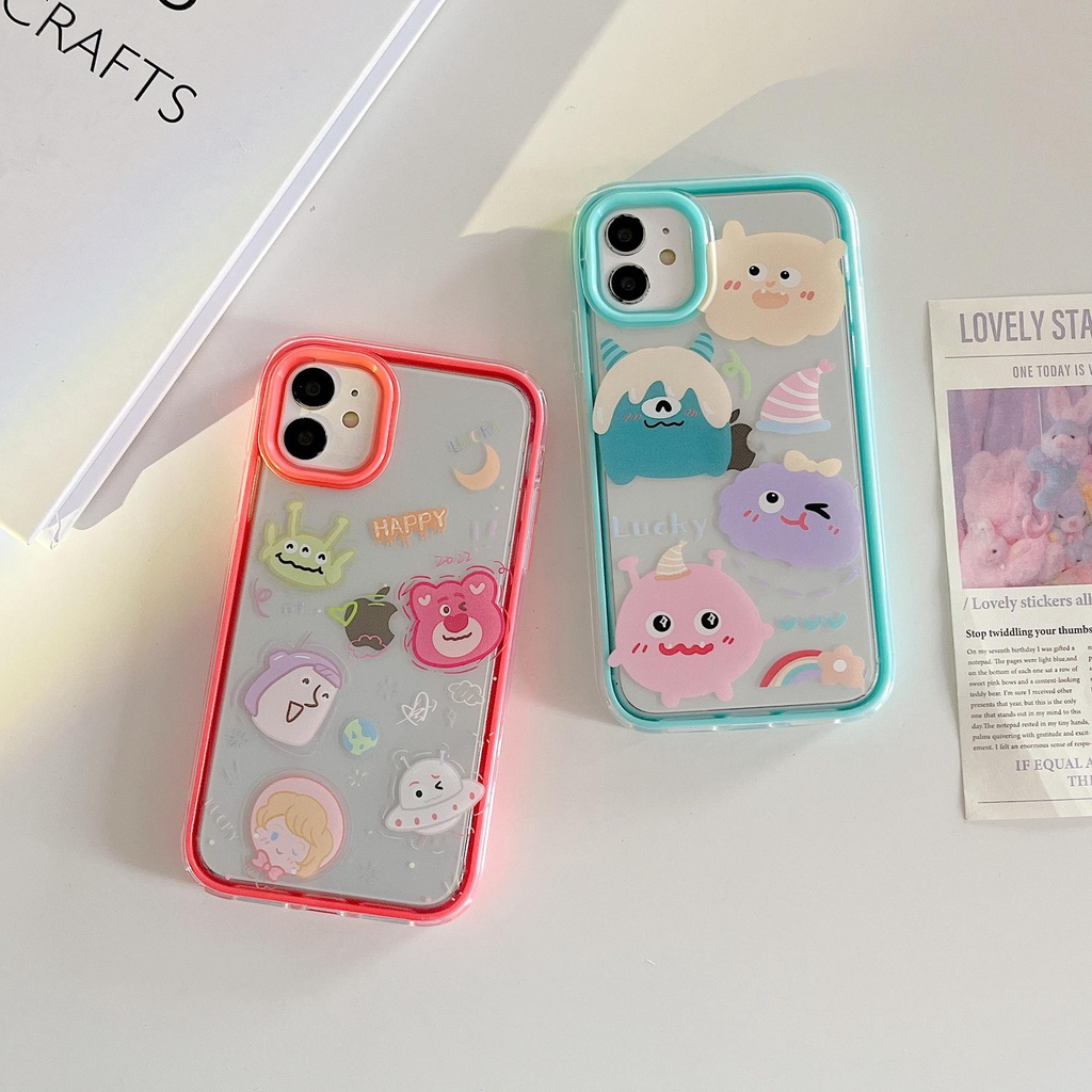 Ốp Điện Thoại TPU Mềm Trong Suốt In Hình Gấu 3 Trong 1 Chống Sốc Cho iPhone 13 12 11 Pro Max XS XR 8 7 Plus