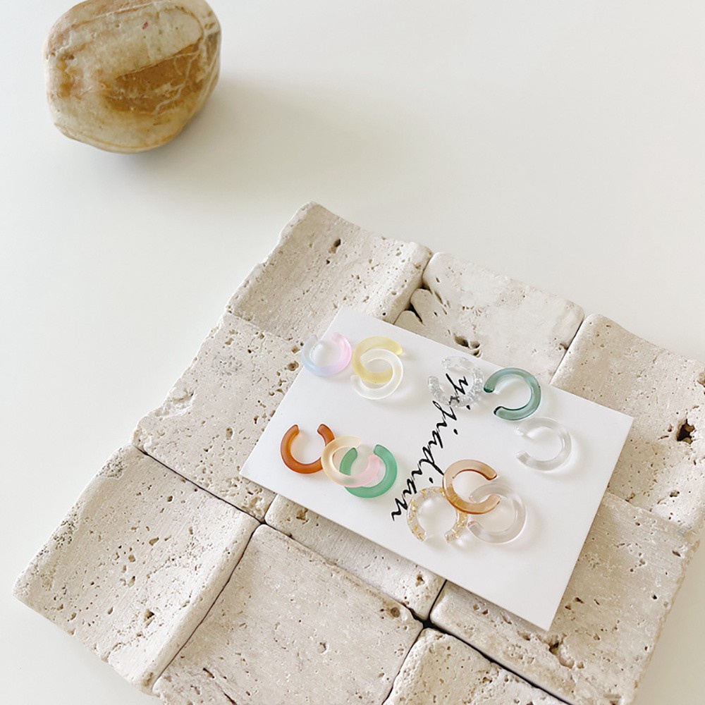 Bộ 3 Khuyên Tai Kẹp Vành Tai Bằng Nhựa Resin Trong Suốt Màu Kẹo Phong Cách Harajuku Thời Trang Cho Nữ