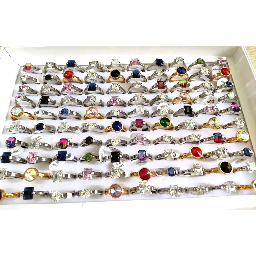 Bộ 30 Nhẫn Thép Không Gỉ Đính Đá Zircon Sang Trọng Thời Trang